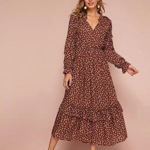 Red Floral Bohemian Long Sleeve Dress